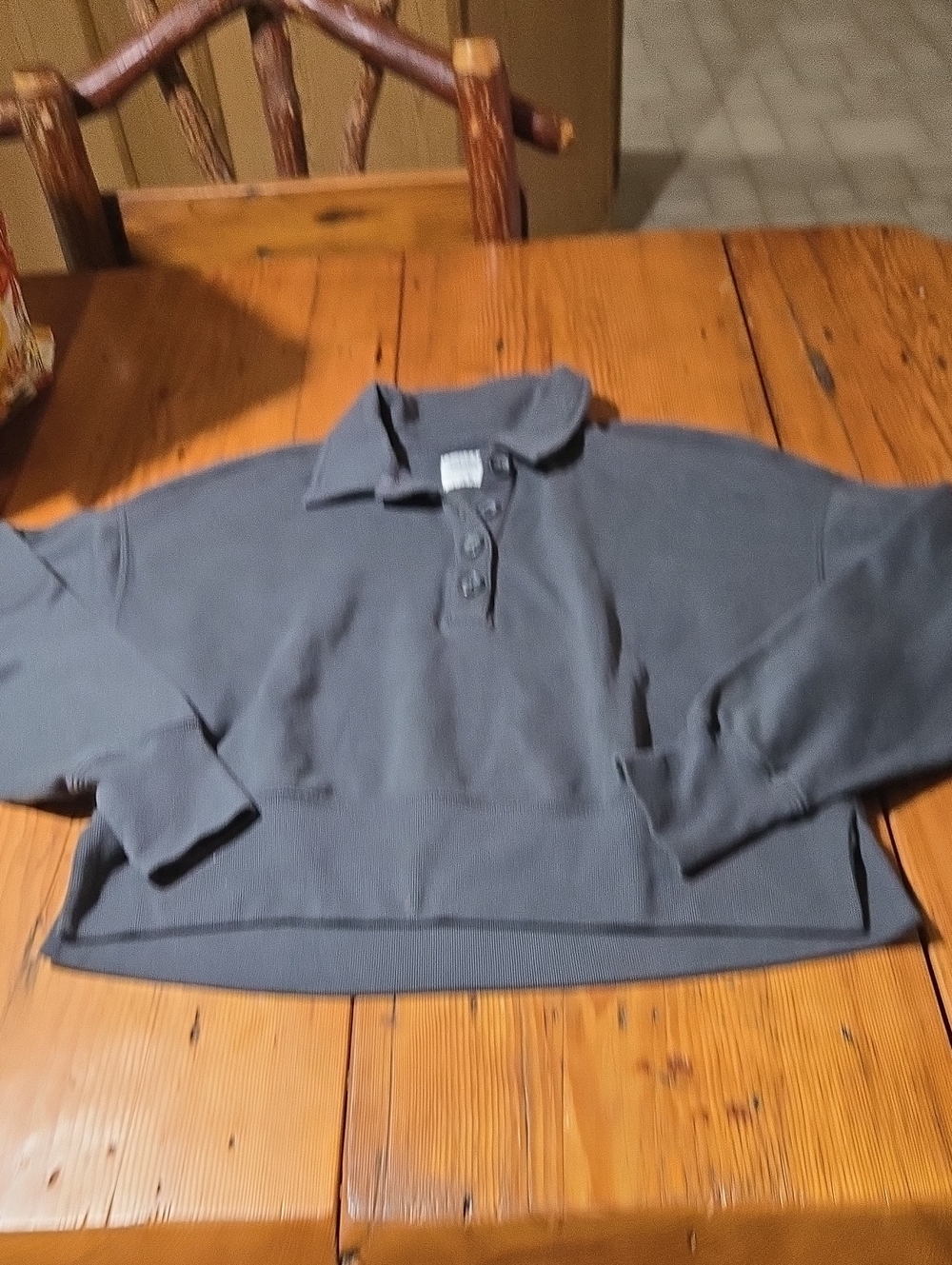 Abercrombie & Fitch Women Sz S Soft Cropped Charcoal Long Sleeve Polo Swearshirt